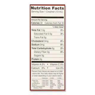 Coffee Creamer, Hazelnut, .44 oz Liquid, 24/Box, Sold as 1 Box, 24 Each per Box