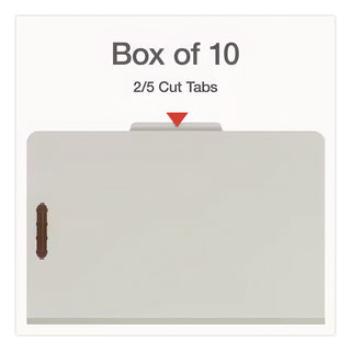 Four-Section Pressboard Classification Folders, 2" Expansion, 1 Divider, 4 Fasteners, Legal Size, Light Green, 10/Box