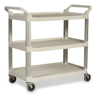 Xtra Utility Cart with Open Sides, Plastic, 3 Shelves, 300 lb Capacity, 40.63" x 20" x 37.81", Off-White