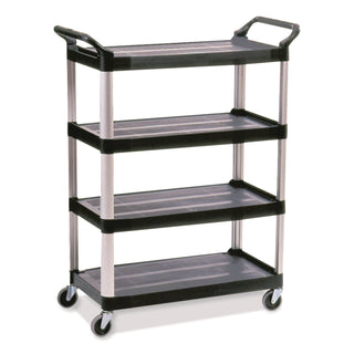 Xtra Utility Cart with Open Sides, Plastic, 4 Shelves, 400 lb Capacity, 40.63" x 20" x 51", Black
