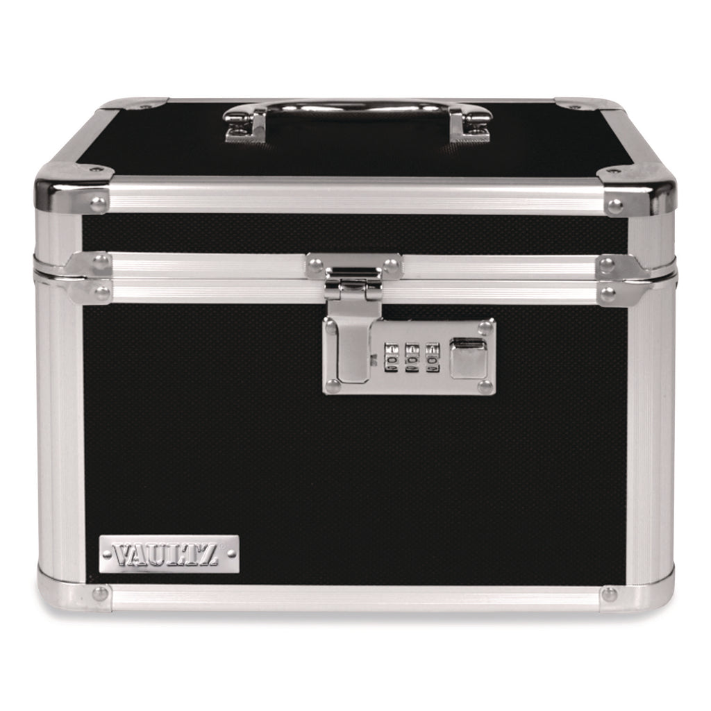 Latching Lid Locking Personal Security Box, Combination Lock, 10 x 7.5 x 7.75, Plastic; Steel; Aluminum, Black