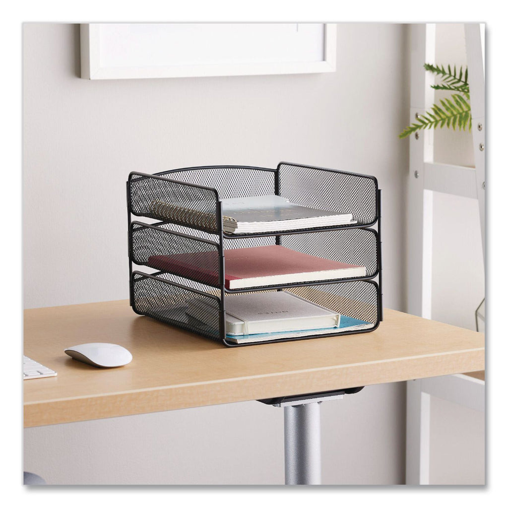 Onyx Desk Tray, 3 Sections, Letter Size Files, 9.25" x 11.75" x 8", Black
