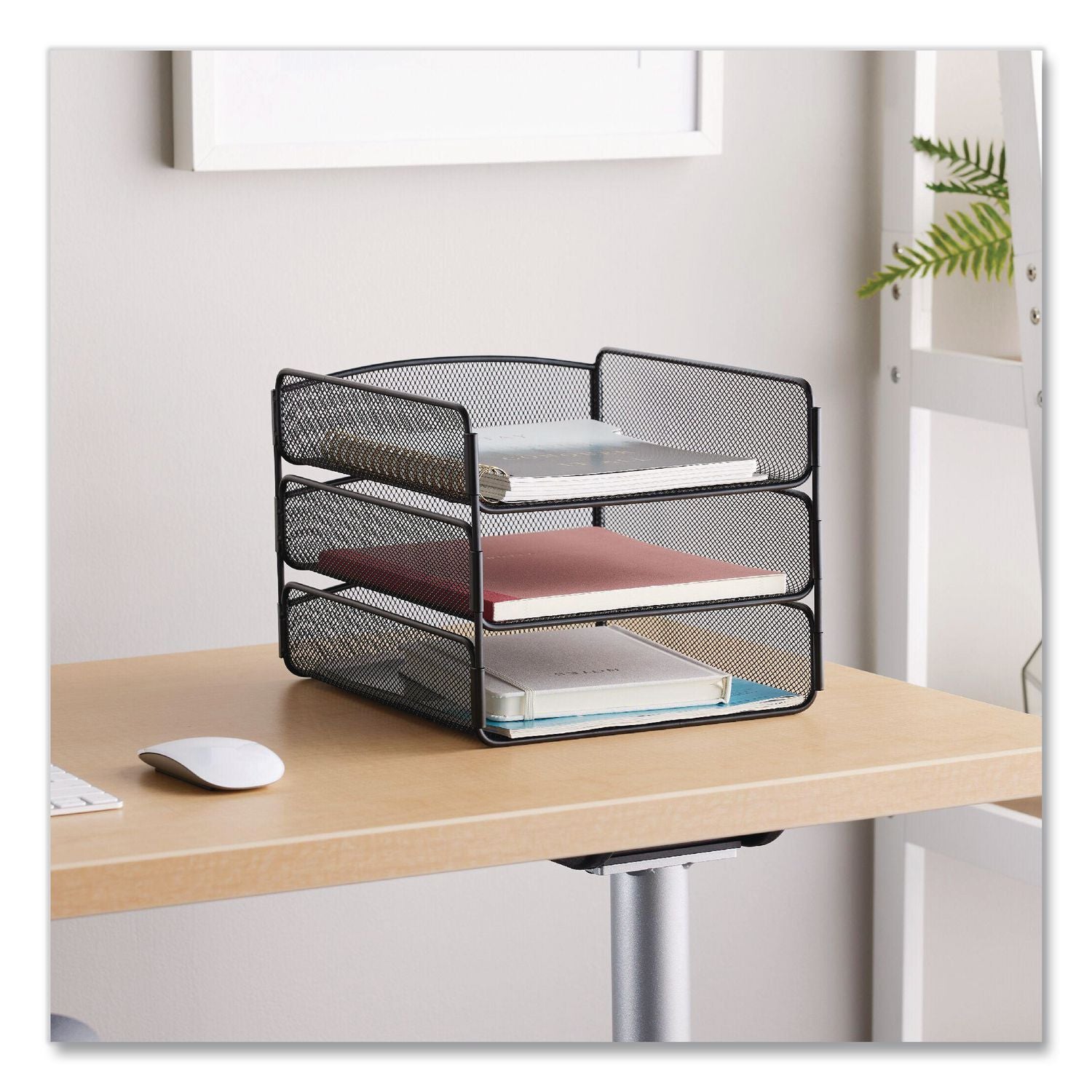 Onyx Desk Tray, 3 Sections, Letter Size Files, 9.25" x 11.75" x 8", Black