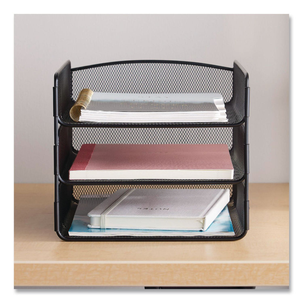 Onyx Desk Tray, 3 Sections, Letter Size Files, 9.25" x 11.75" x 8", Black