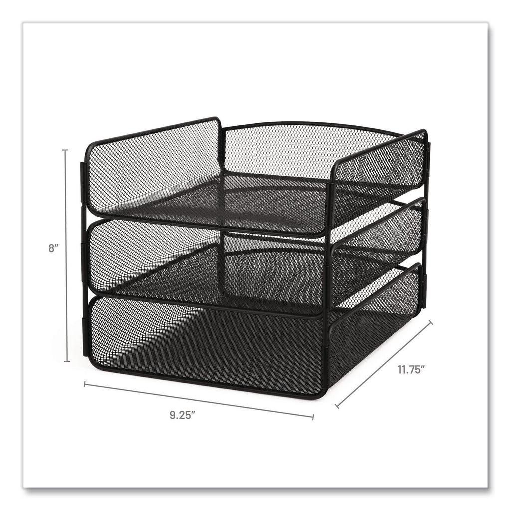 Onyx Desk Tray, 3 Sections, Letter Size Files, 9.25" x 11.75" x 8", Black