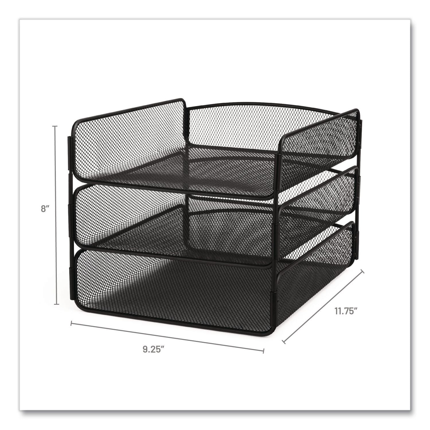 Onyx Desk Tray, 3 Sections, Letter Size Files, 9.25" x 11.75" x 8", Black