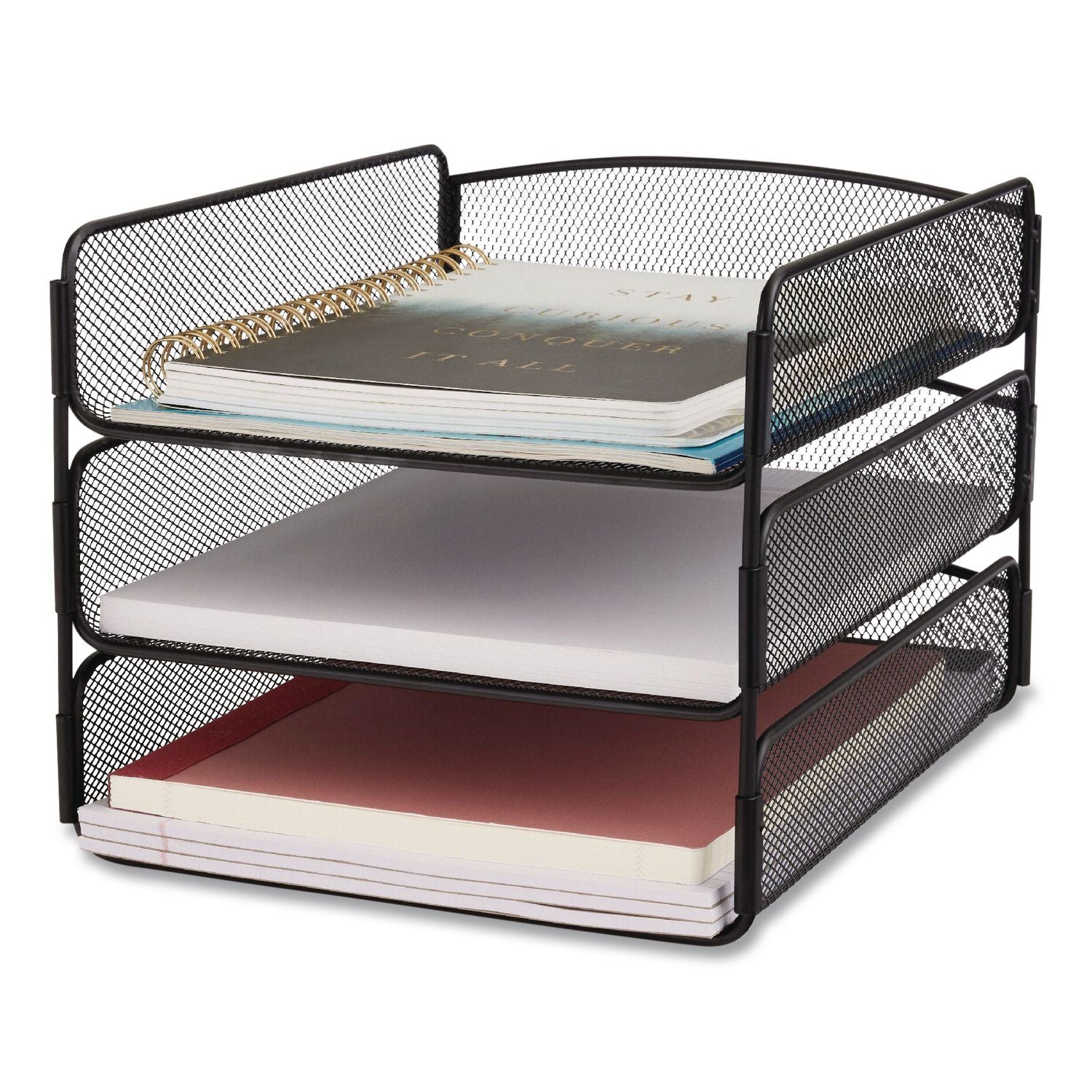 Onyx Desk Tray, 3 Sections, Letter Size Files, 9.25" x 11.75" x 8", Black