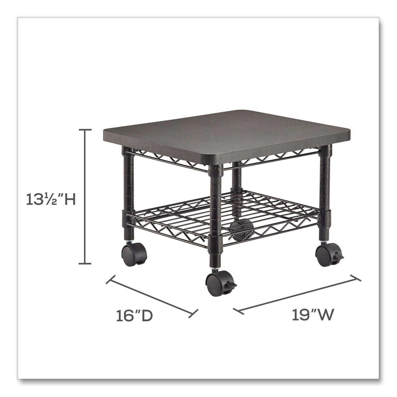 Underdesk Printer/Fax Stand, Engineered Wood, 2 Shelves, 19" x 16" x 13.5", Black