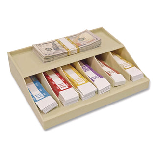 Coin Wrapper and Bill Strap Single-Tier Rack, 6 Compartments, 10 x 8.5 x 3, Steel, Pebble Beige