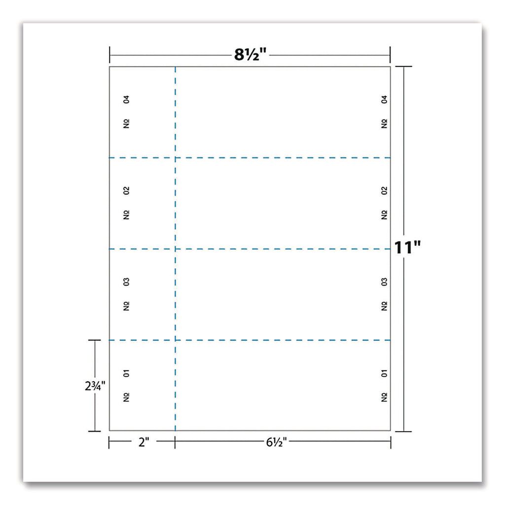 Jumbo Micro-Perforated Event/Raffle Ticket, 90 lb Index Weight, 8.5 x 11, White, 4 Tickets/Sheet, 250 Sheets/Pack