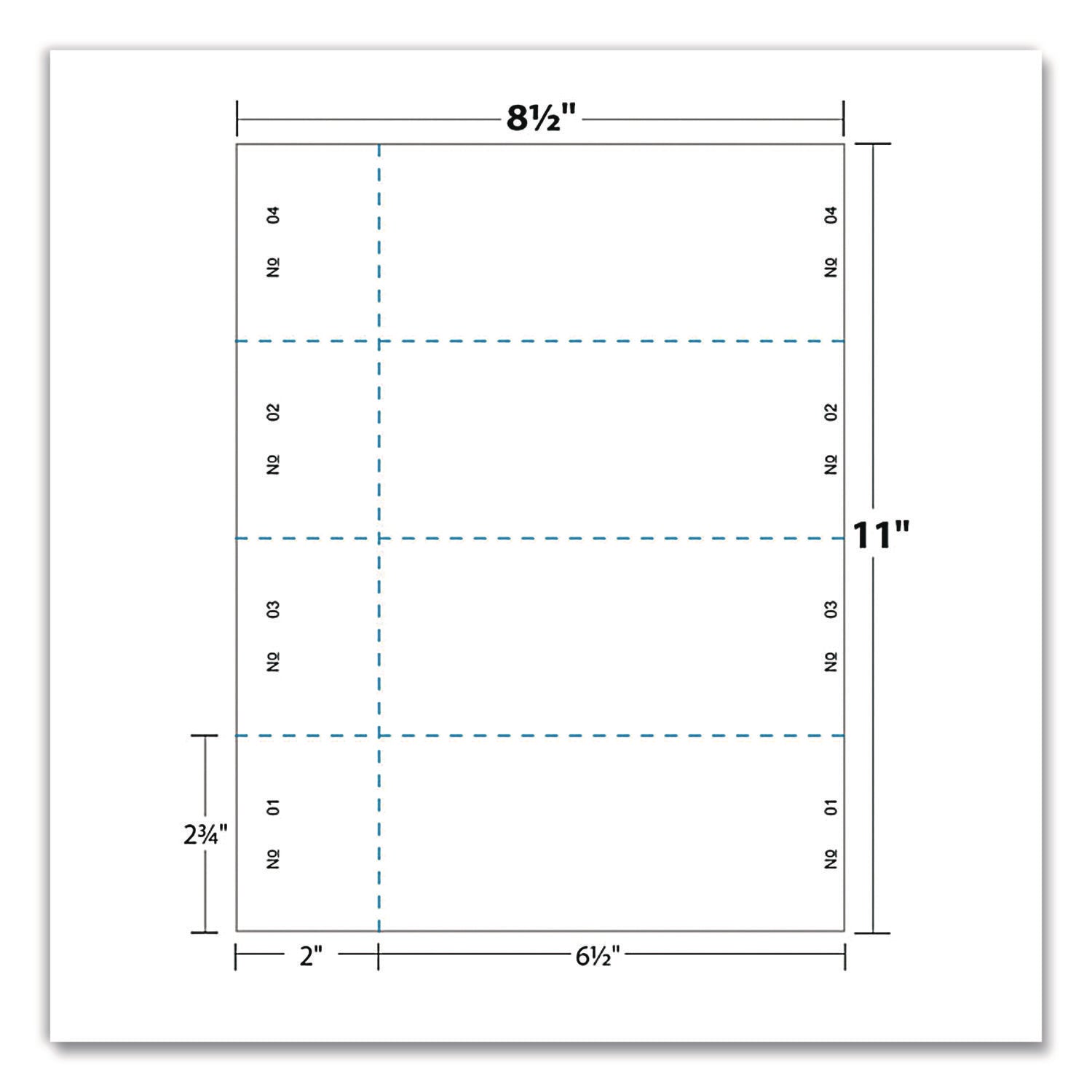 Jumbo Micro-Perforated Event/Raffle Ticket, 90 lb Index Weight, 8.5 x 11, White, 4 Tickets/Sheet, 250 Sheets/Pack