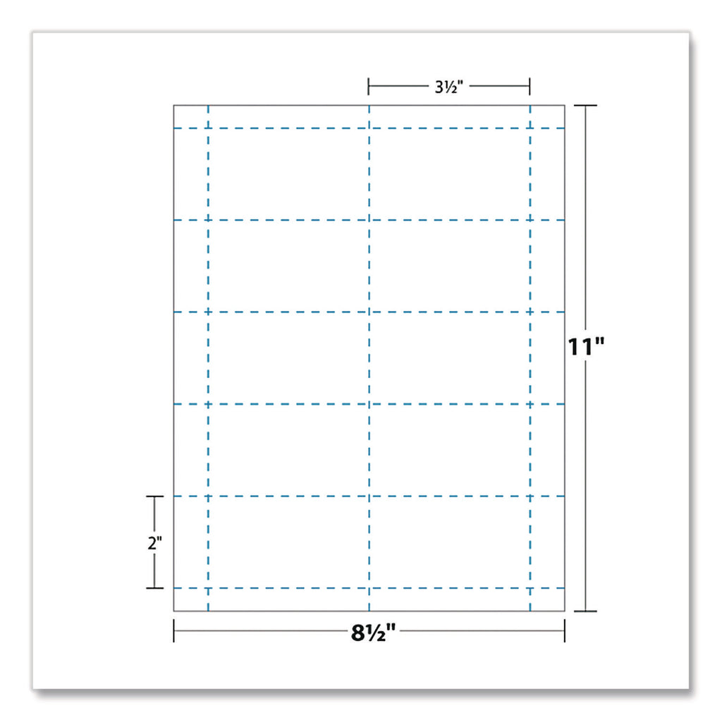 Printable Microperf Business Cards, Copier/Inkjet/Laser/Offset, 2 x 3.5, White, Bristol, 1,000 Cards, 10/Sheet, 100 Sheets/PK