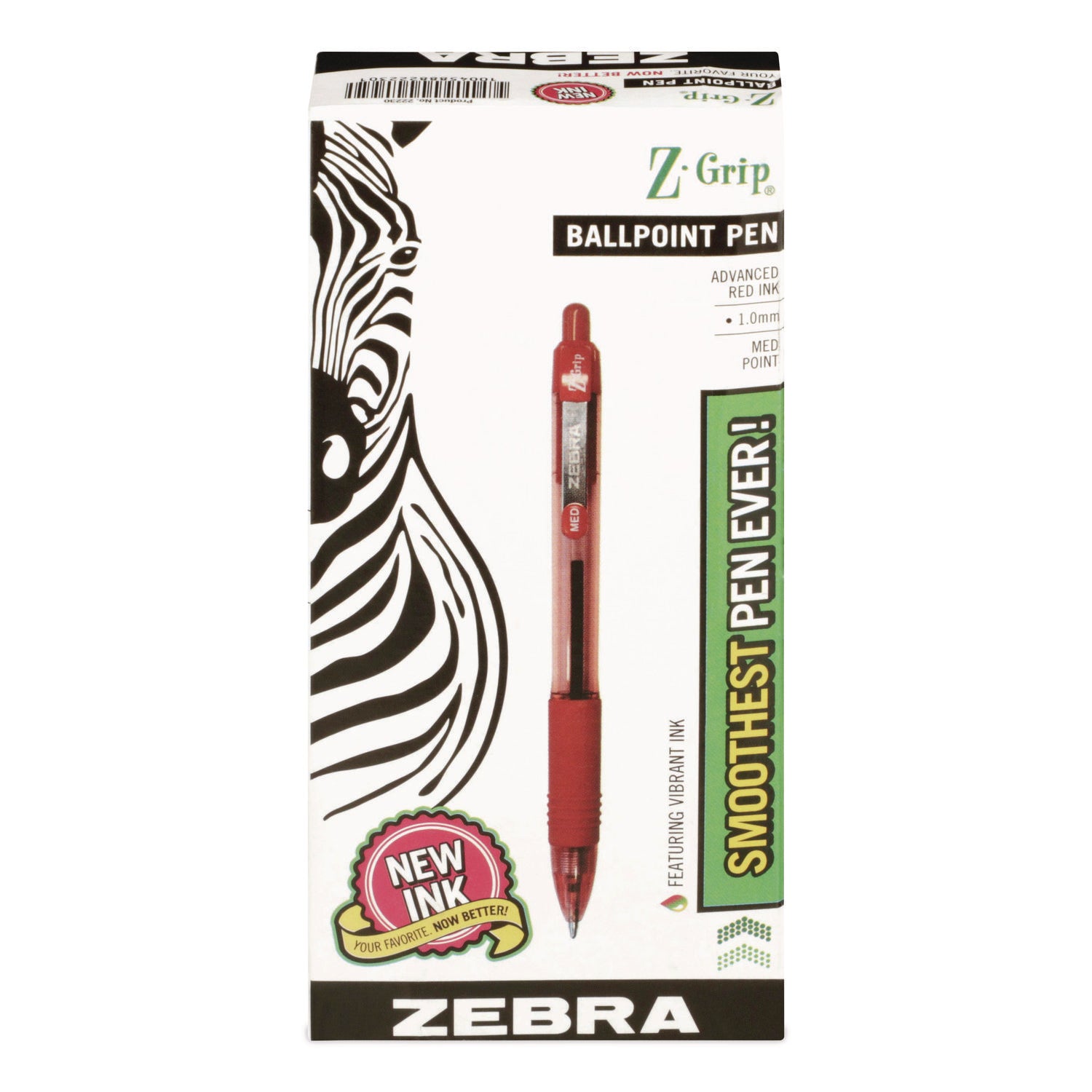 Zebra Z-Grip Retractable Ballpoint Pens - Medium Pen Point - 1 mm Pen Point Size - Retractable - Red - Clear, Red Barrel - 12 / Dozen