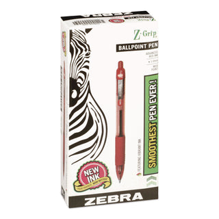 Zebra Z-Grip Retractable Ballpoint Pens - Medium Pen Point - 1 mm Pen Point Size - Retractable - Red - Clear, Red Barrel - 12 / Dozen