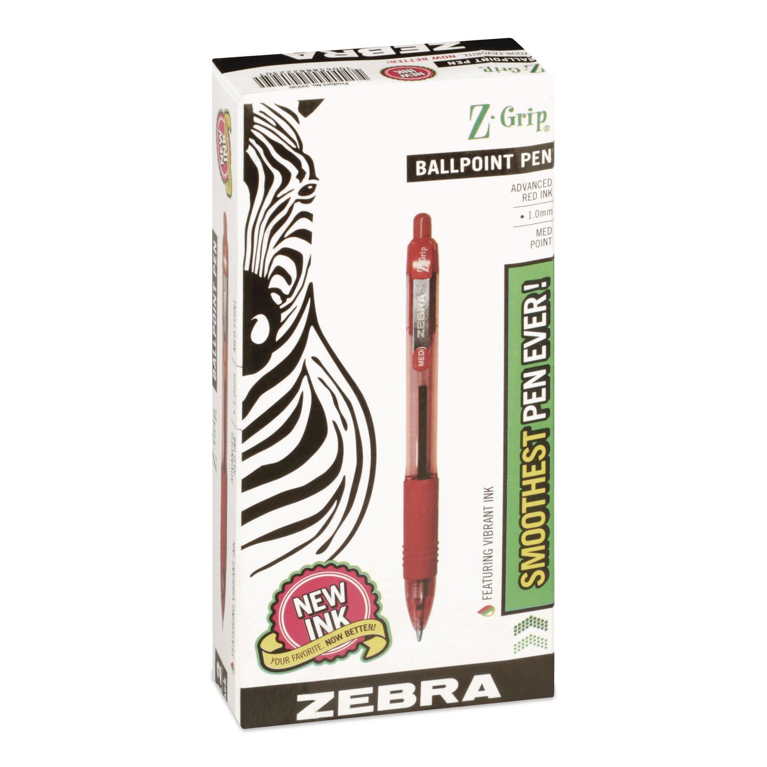 Zebra Z-Grip Retractable Ballpoint Pens - Medium Pen Point - 1 mm Pen Point Size - Retractable - Red - Clear, Red Barrel - 12 / Dozen