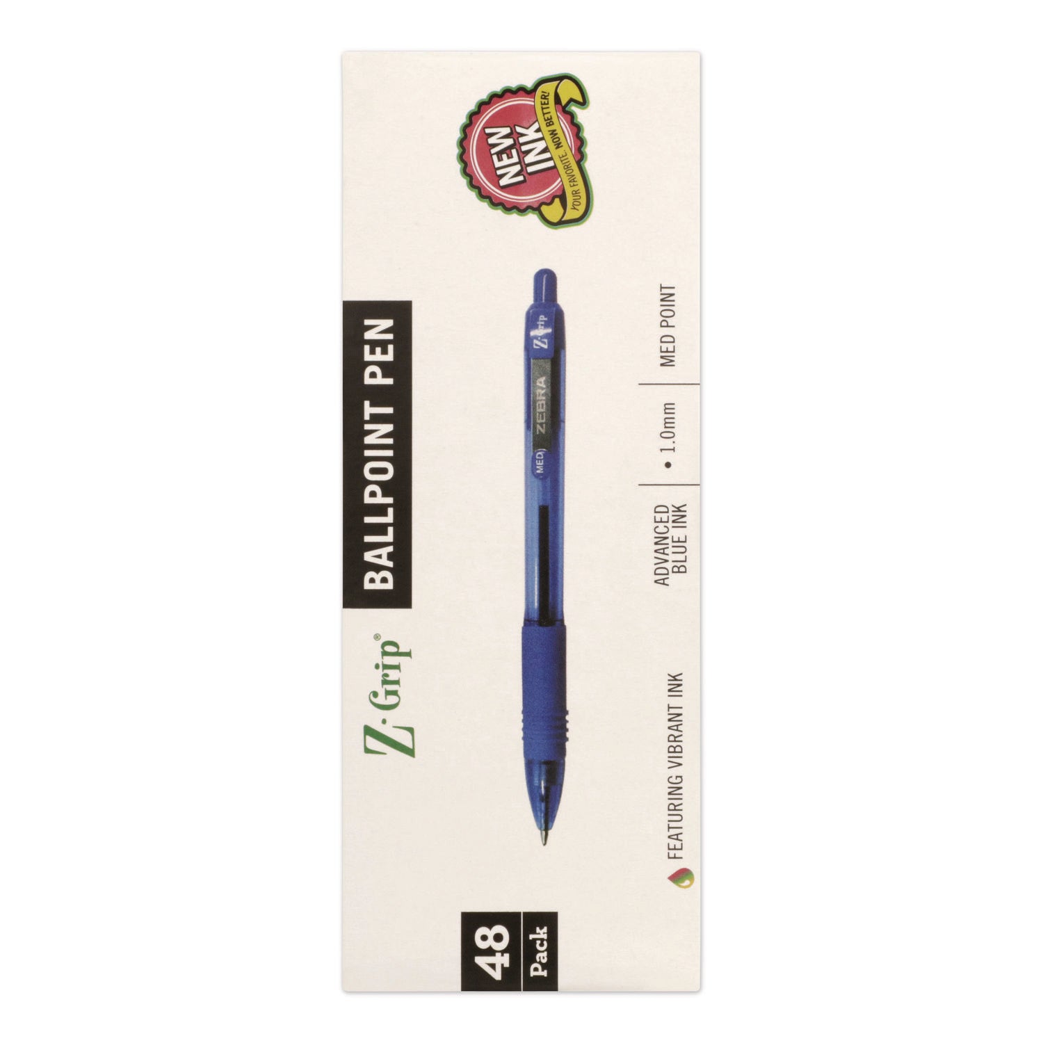 Zebra Z-Grip Retractable Ballpoint Pens - Medium Pen Point - 1 mm Pen Point Size - Retractable - Blue - Clear Plastic Barrel - 48 / Pack