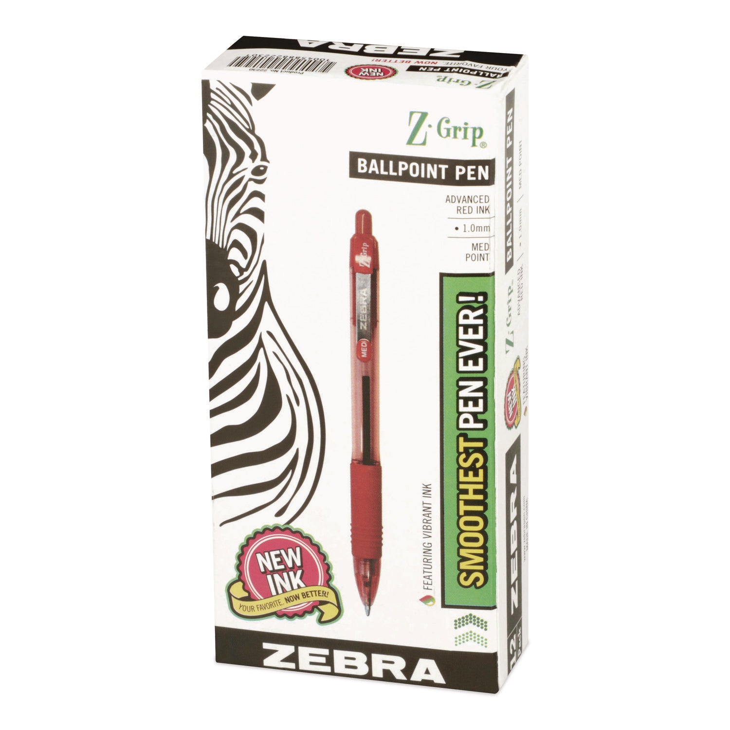 Zebra Z-Grip Retractable Ballpoint Pens - Medium Pen Point - 1 mm Pen Point Size - Retractable - Red - Clear, Red Barrel - 12 / Dozen