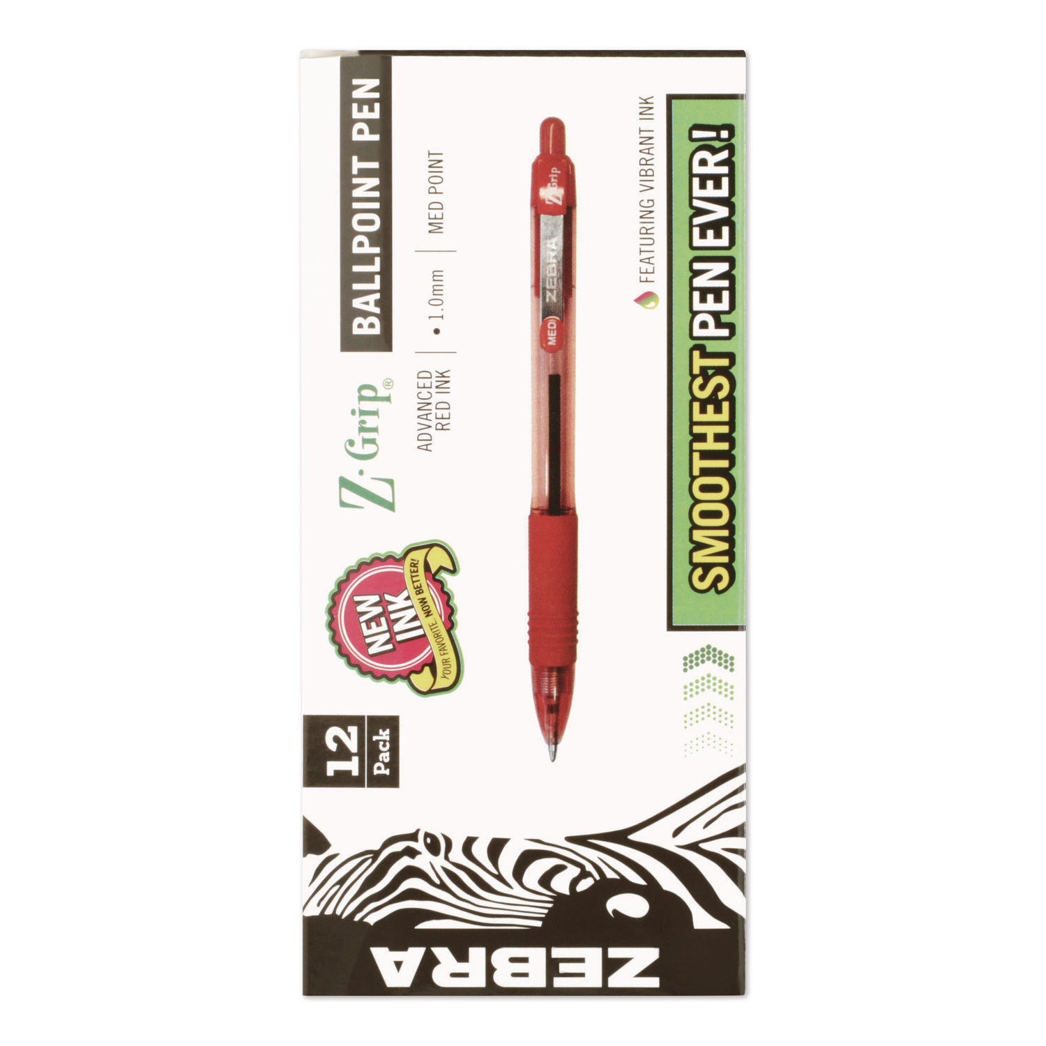 Zebra Z-Grip Retractable Ballpoint Pens - Medium Pen Point - 1 mm Pen Point Size - Retractable - Red - Clear, Red Barrel - 12 / Dozen