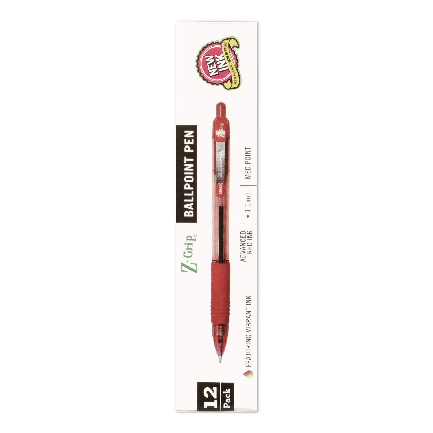 Zebra Z-Grip Retractable Ballpoint Pens - Medium Pen Point - 1 mm Pen Point Size - Retractable - Red - Clear, Red Barrel - 12 / Dozen
