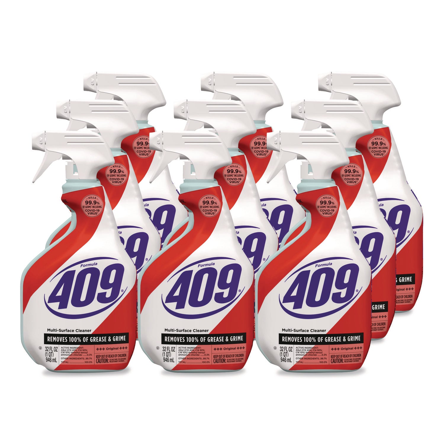 Formula 409 Multi-Surface Cleaner - 32 fl oz (1 quart) - Original Scent - 9 / Carton - Anti-bacterial, Deodorize, Disinfectant - White, Red