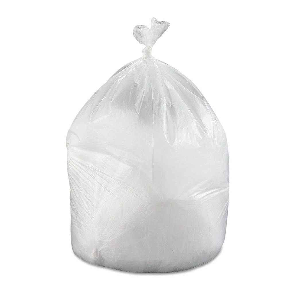 High-Density Commercial Can Liners Value Pack, 60 gal, 19 mic, 38" x 58", Clear, 25 Bags/Roll, 6 Interleaved Rolls/Carton