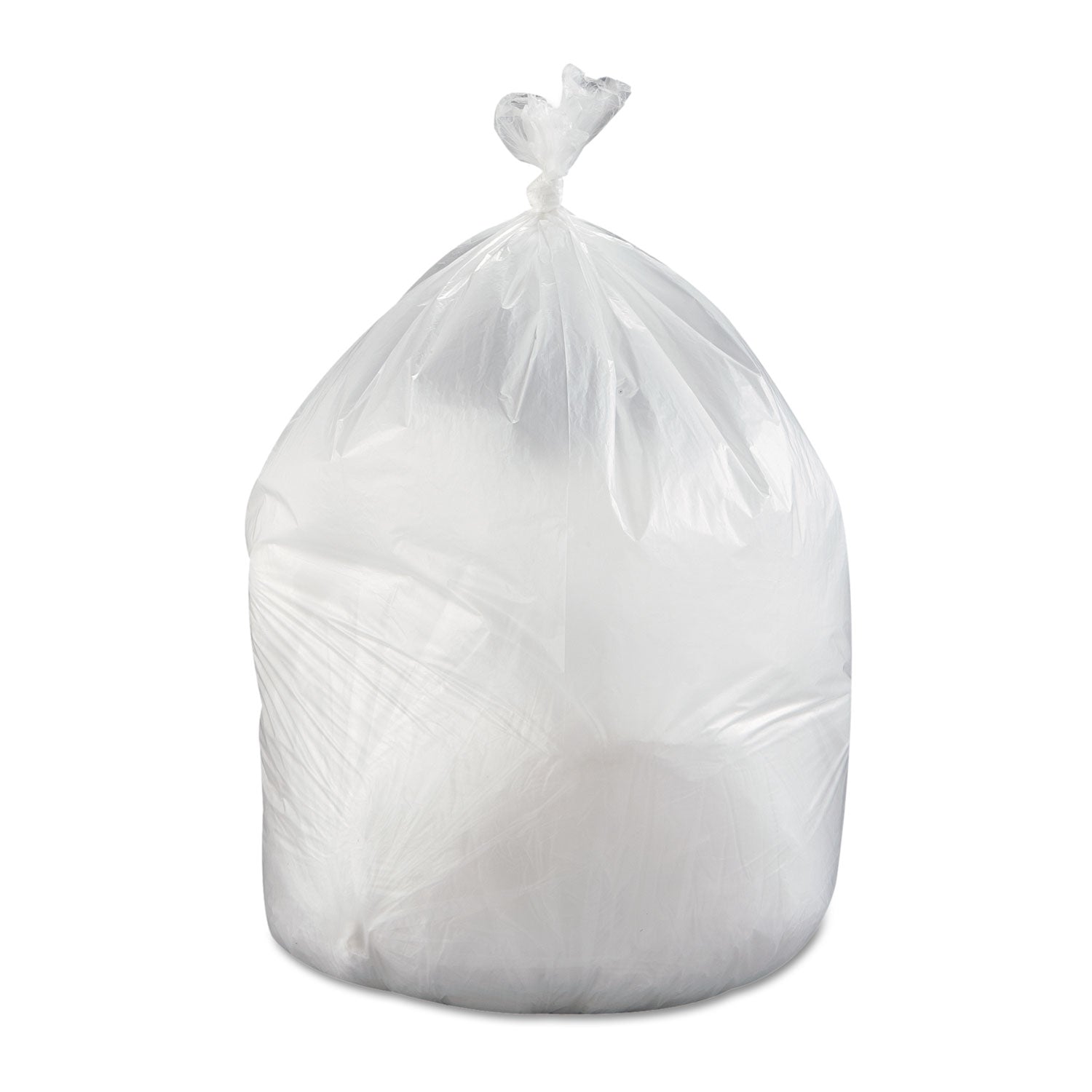 High-Density Commercial Can Liners Value Pack, 60 gal, 19 mic, 38" x 58", Clear, 25 Bags/Roll, 6 Interleaved Rolls/Carton