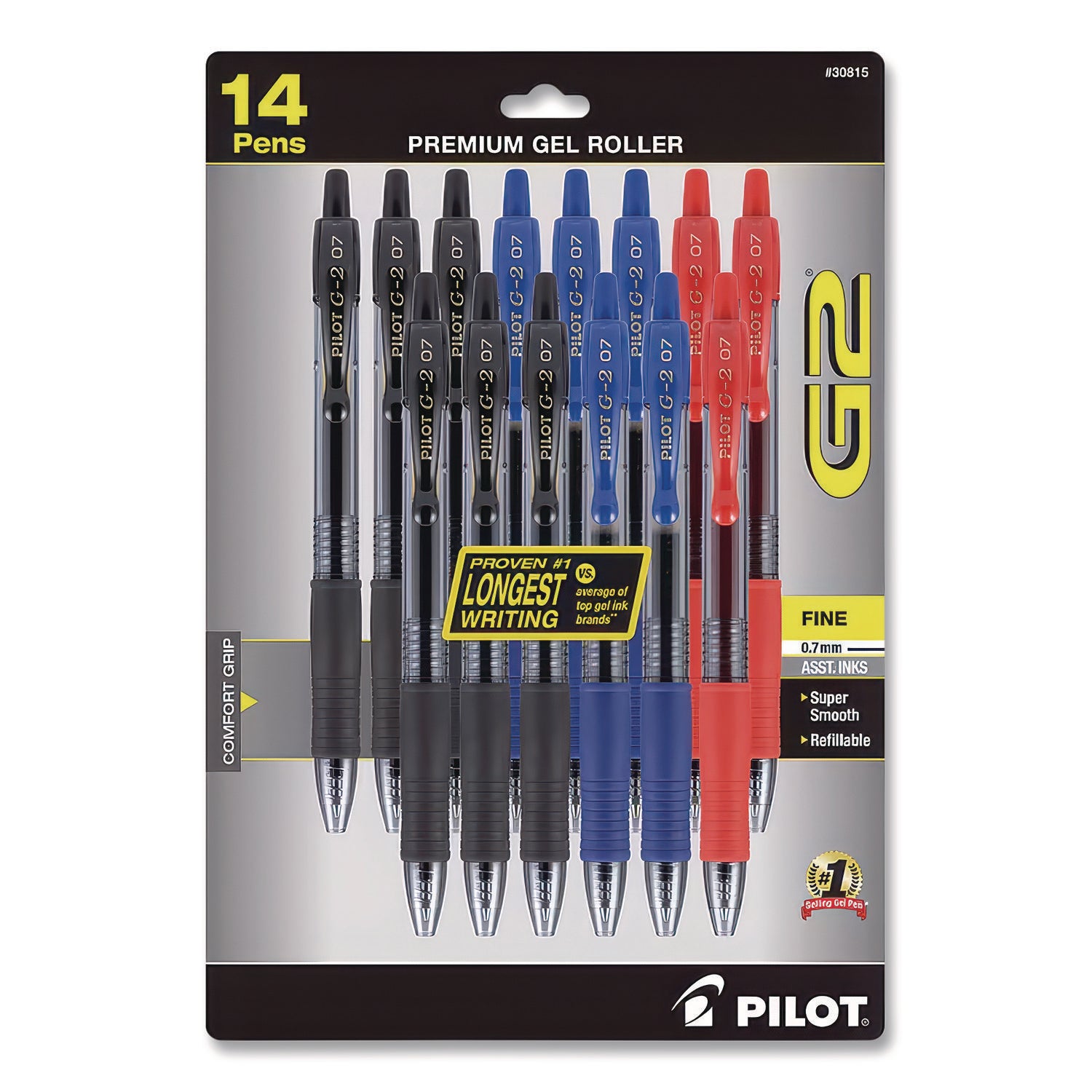 G2 Premium Gel Pen, Retractable, Fine 0.7 mm, Assorted Business Ink Colors, Smoke Barrel, 14/Pack