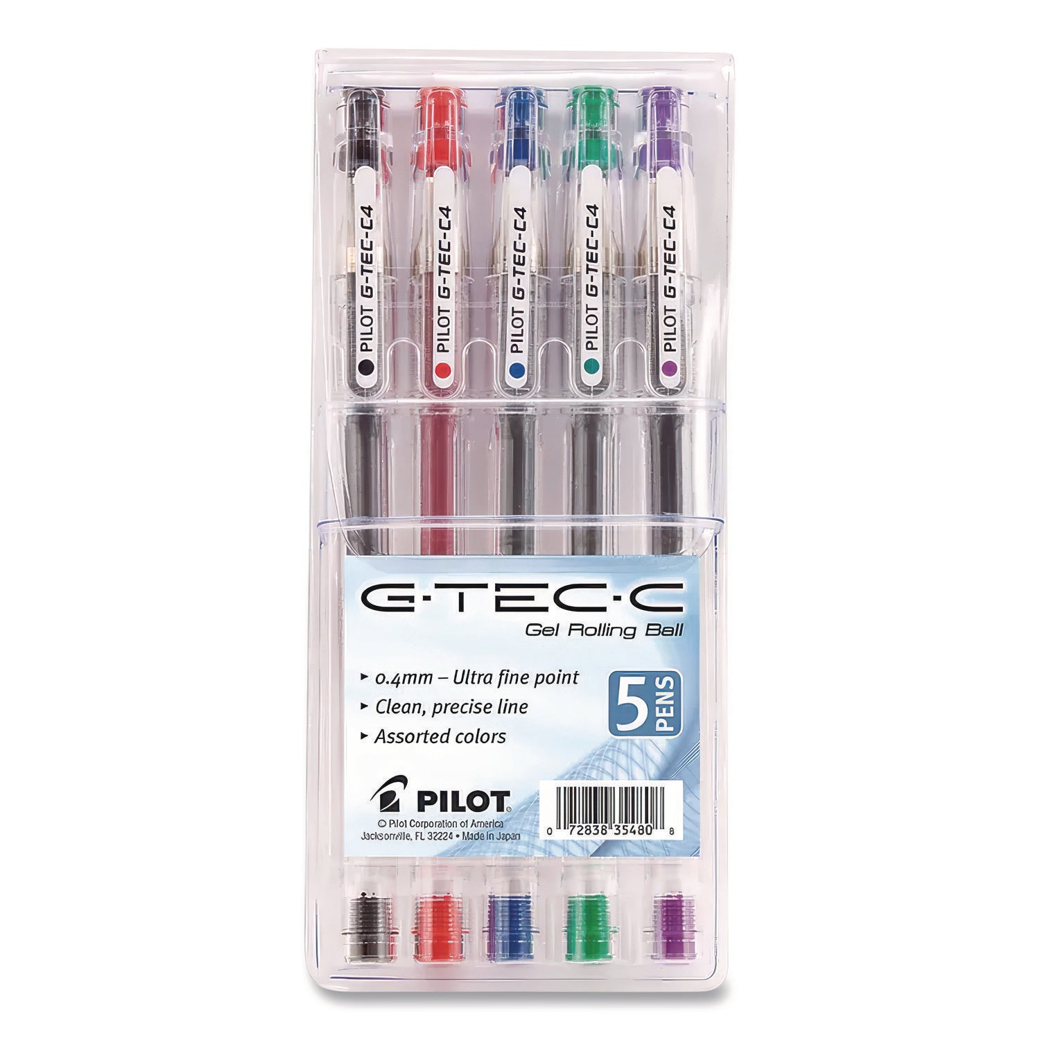 G-TEC-C Ultra Gel Pen, Stick, Extra-Fine 0.4 mm, Assorted Ink and Barrel Colors, 5/Pack