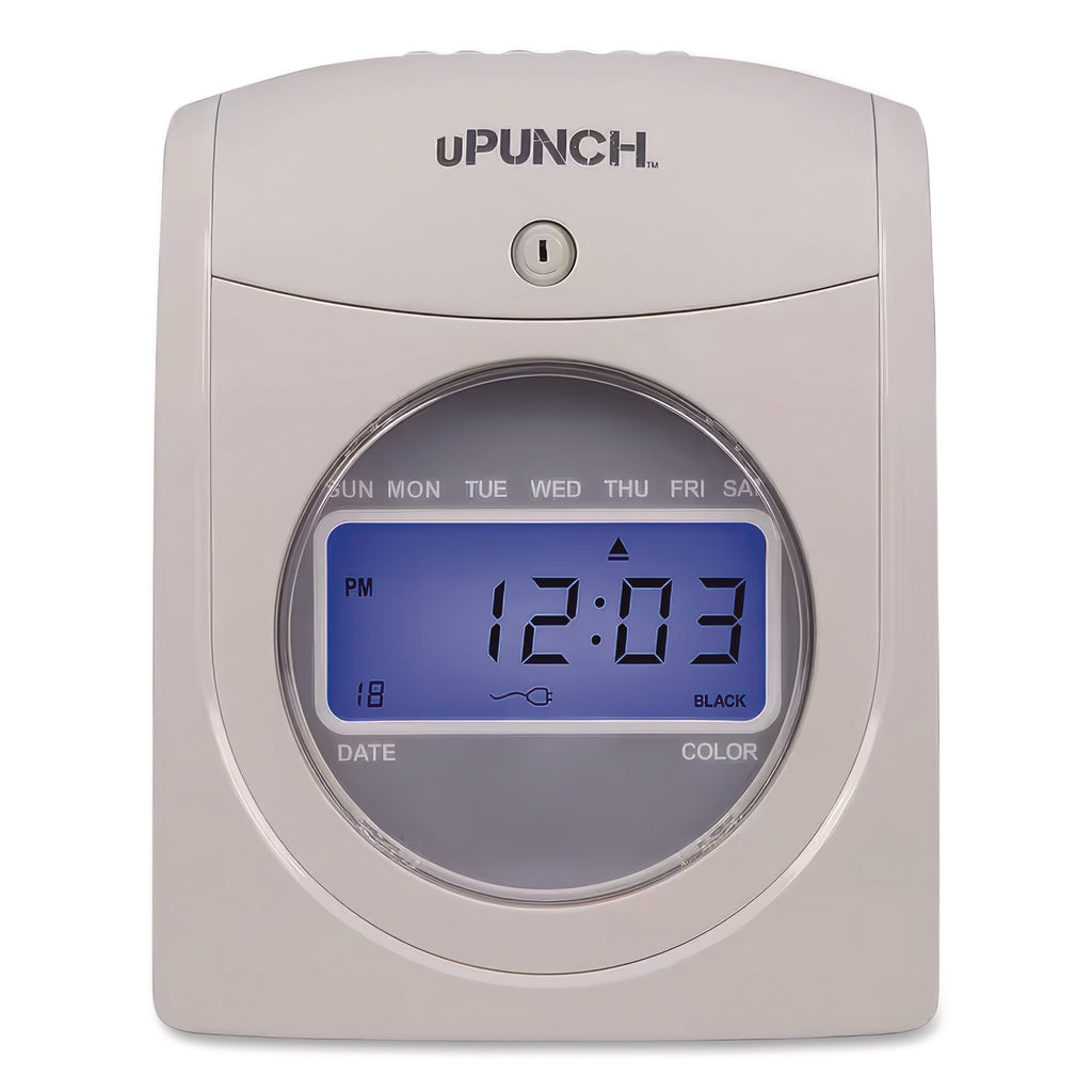 UB2000 Electronic Calculating Time Clock Bundle, LCD Display, Gray
