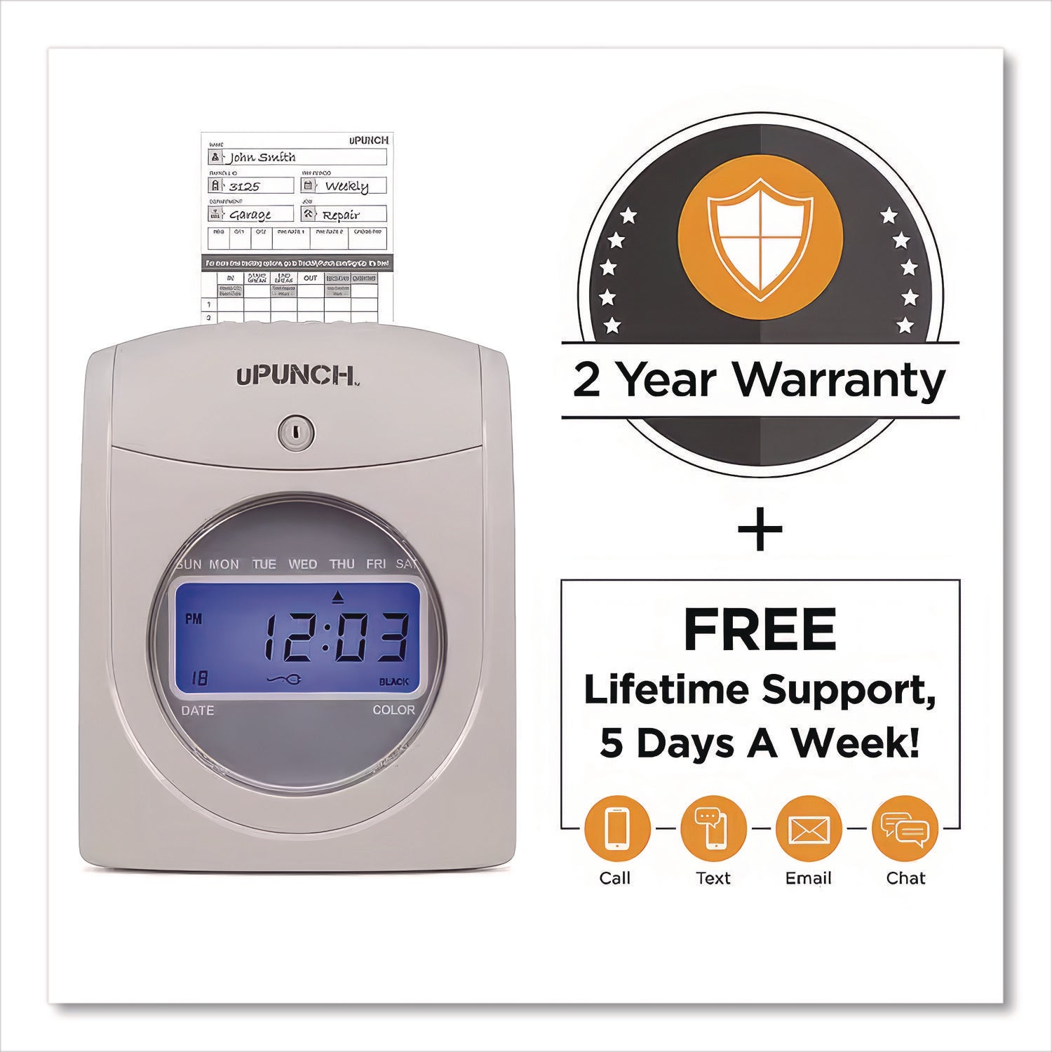 UB2000 Electronic Calculating Time Clock Bundle, LCD Display, Gray