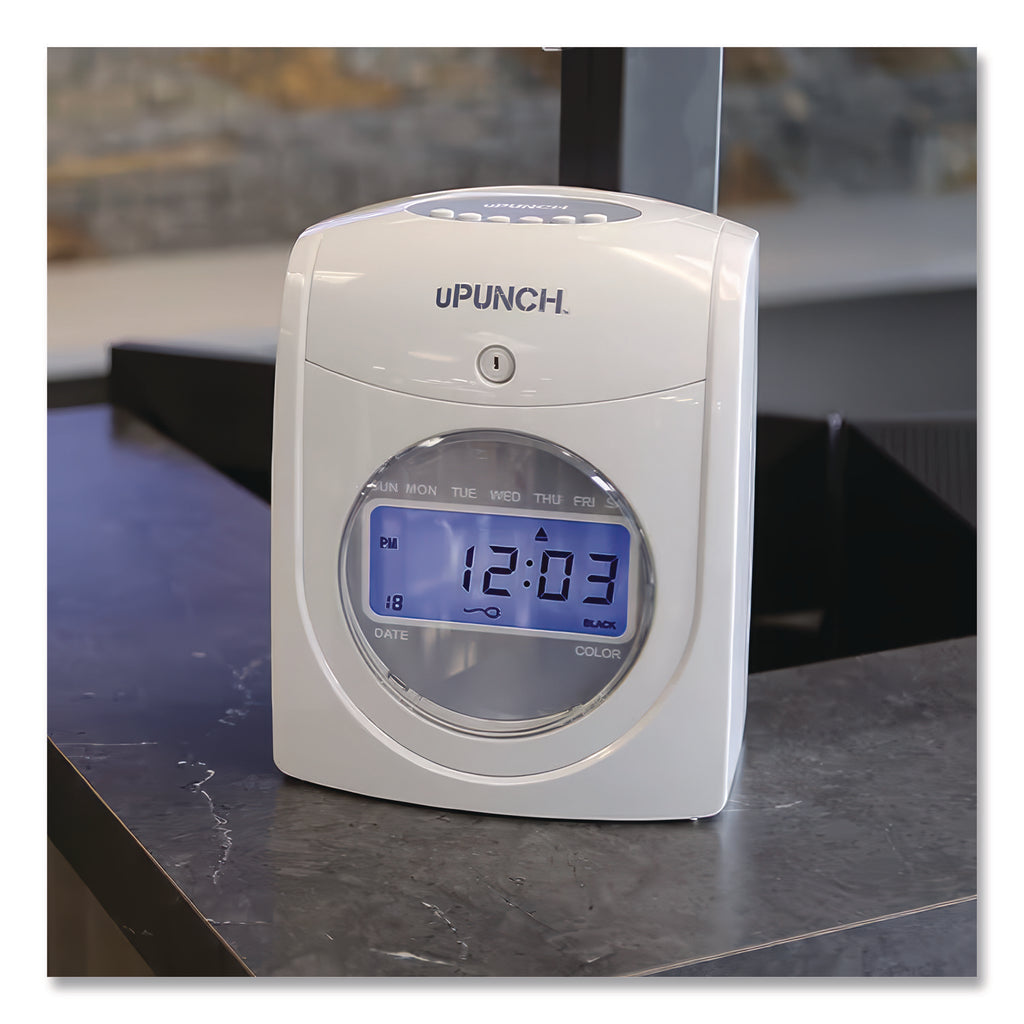 UB2000 Electronic Calculating Time Clock Bundle, LCD Display, Gray