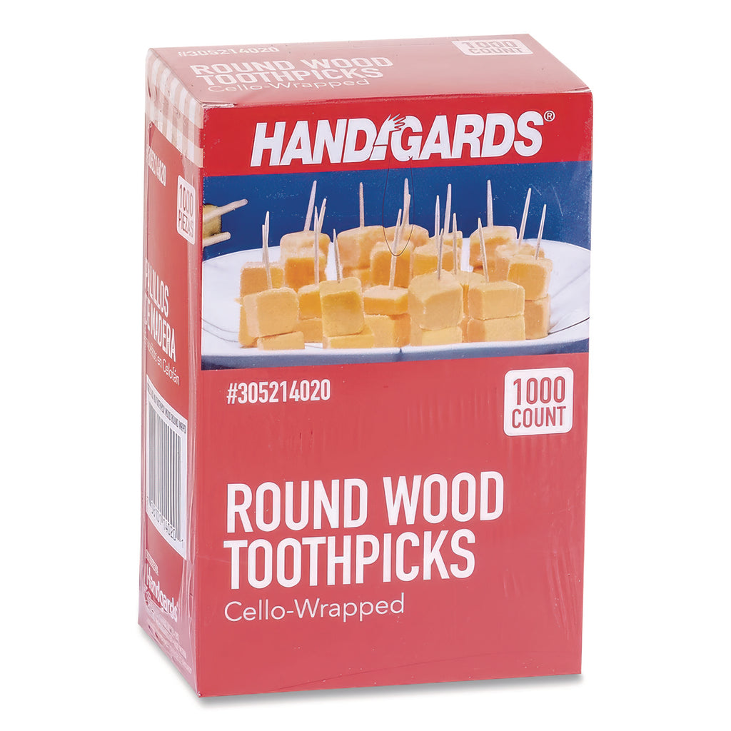 Individually Wrapped Round Wood Toothpicks, 4", Natural, 1,000/Box, 12 Boxes/Carton