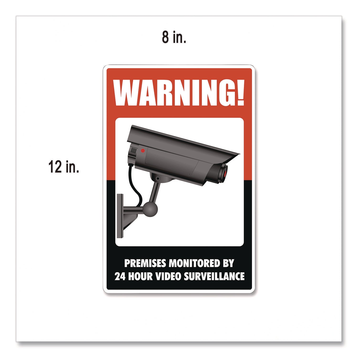 UV-Coated Preprinted Molded-Plastic Sign, 24-Hour Video Surveillance, 8 x 12, Black/Red/White