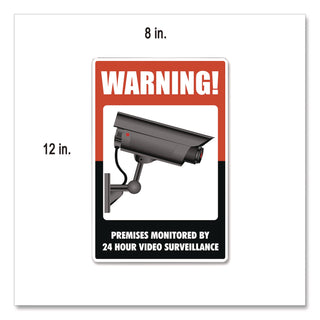 UV-Coated Preprinted Molded-Plastic Sign, 24-Hour Video Surveillance, 8 x 12, Black/Red/White