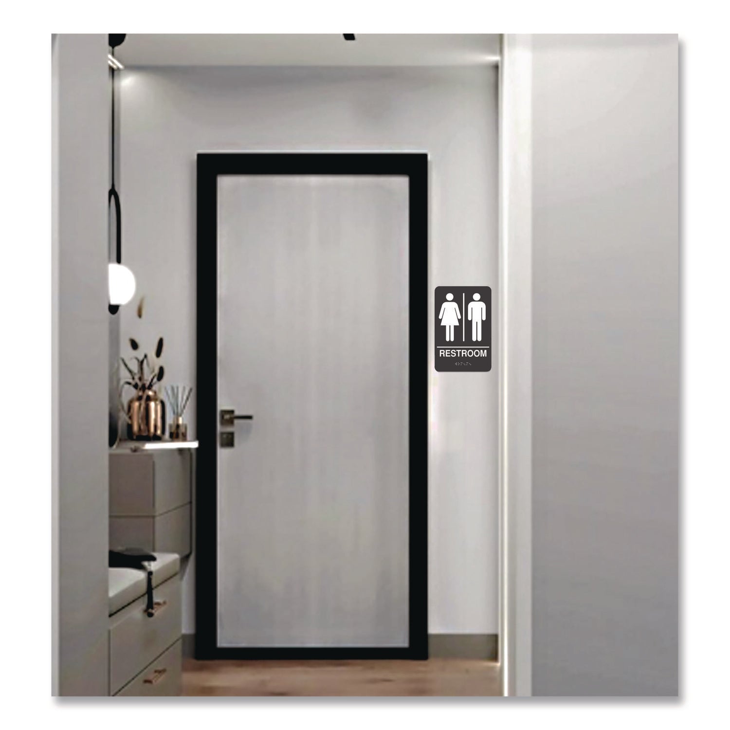 Indoor Restroom Door Sign, Unixex 5.5 x 8.5, Black/White