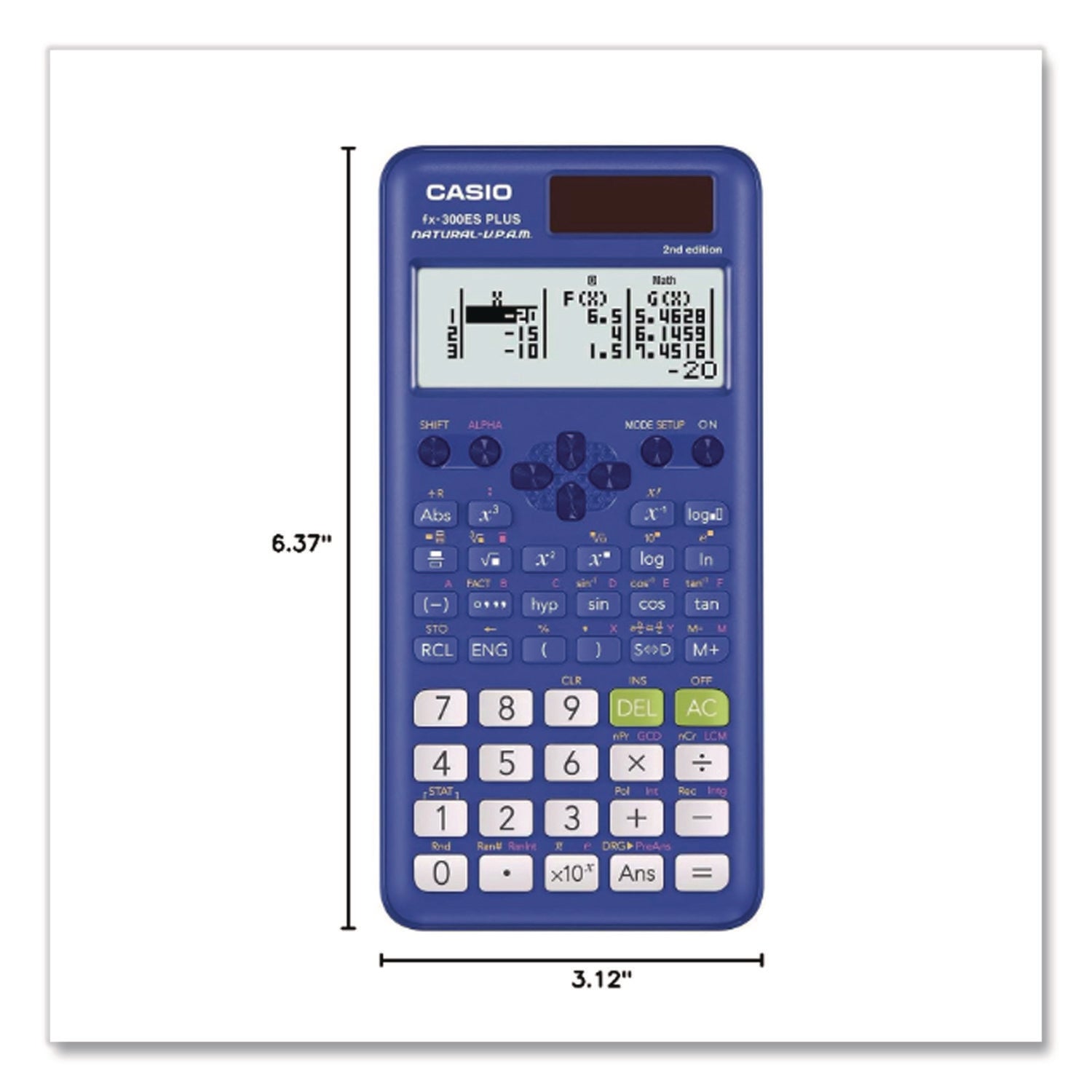 FX-300ES Plus 2nd Edition Scientific Calculator, 16-Digit LCD, Blue