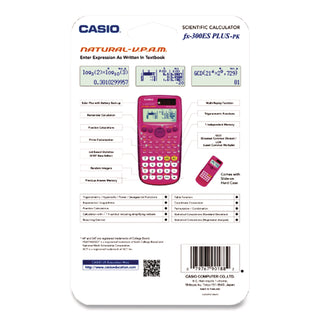 FX-300ES Plus 2nd Edition Scientific Calculator, 16-Digit LCD, Pink