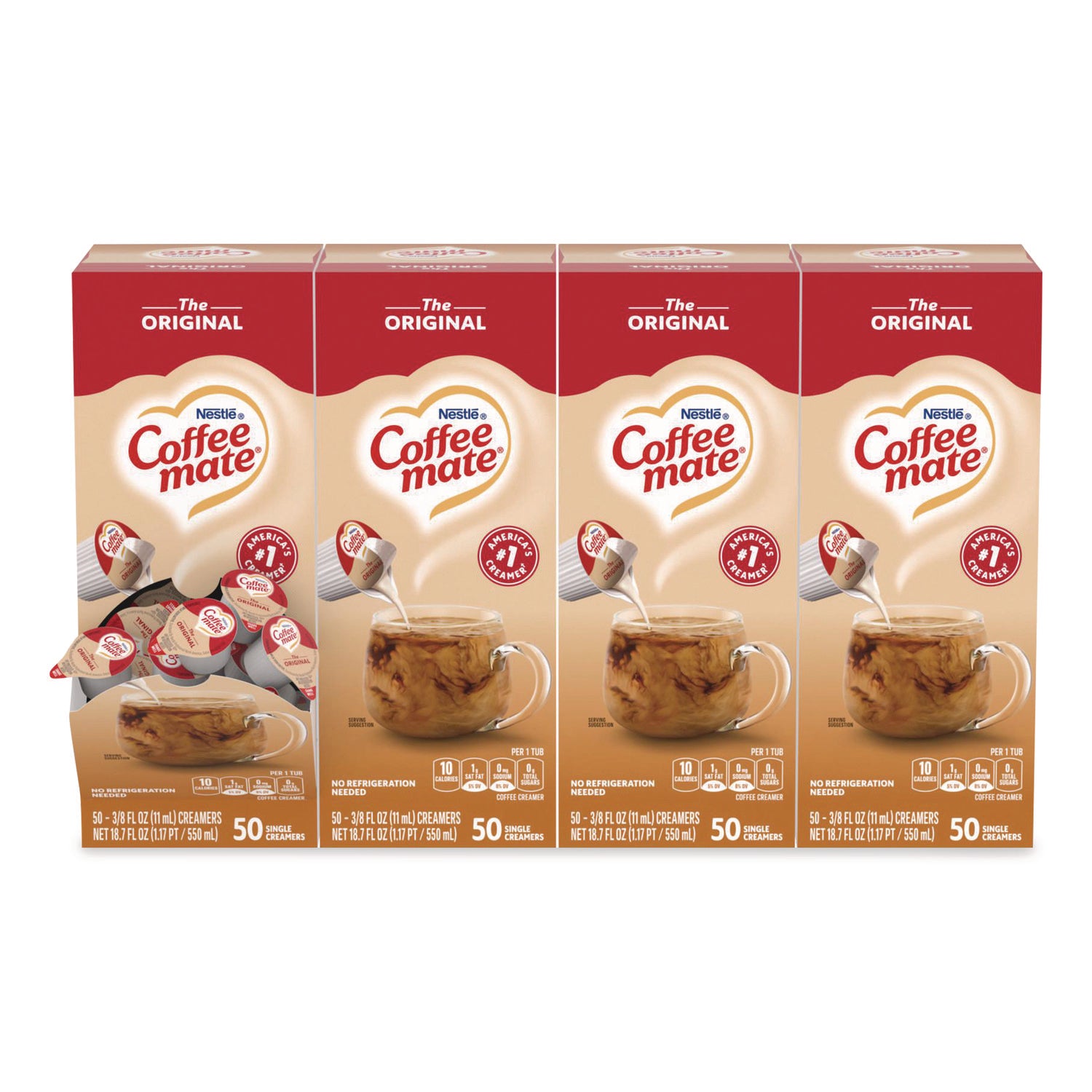 Liquid Coffee Creamer, Original, 0.38 oz Mini Cups, 50/Box, 4 Boxes/Carton, 200 Total/Carton