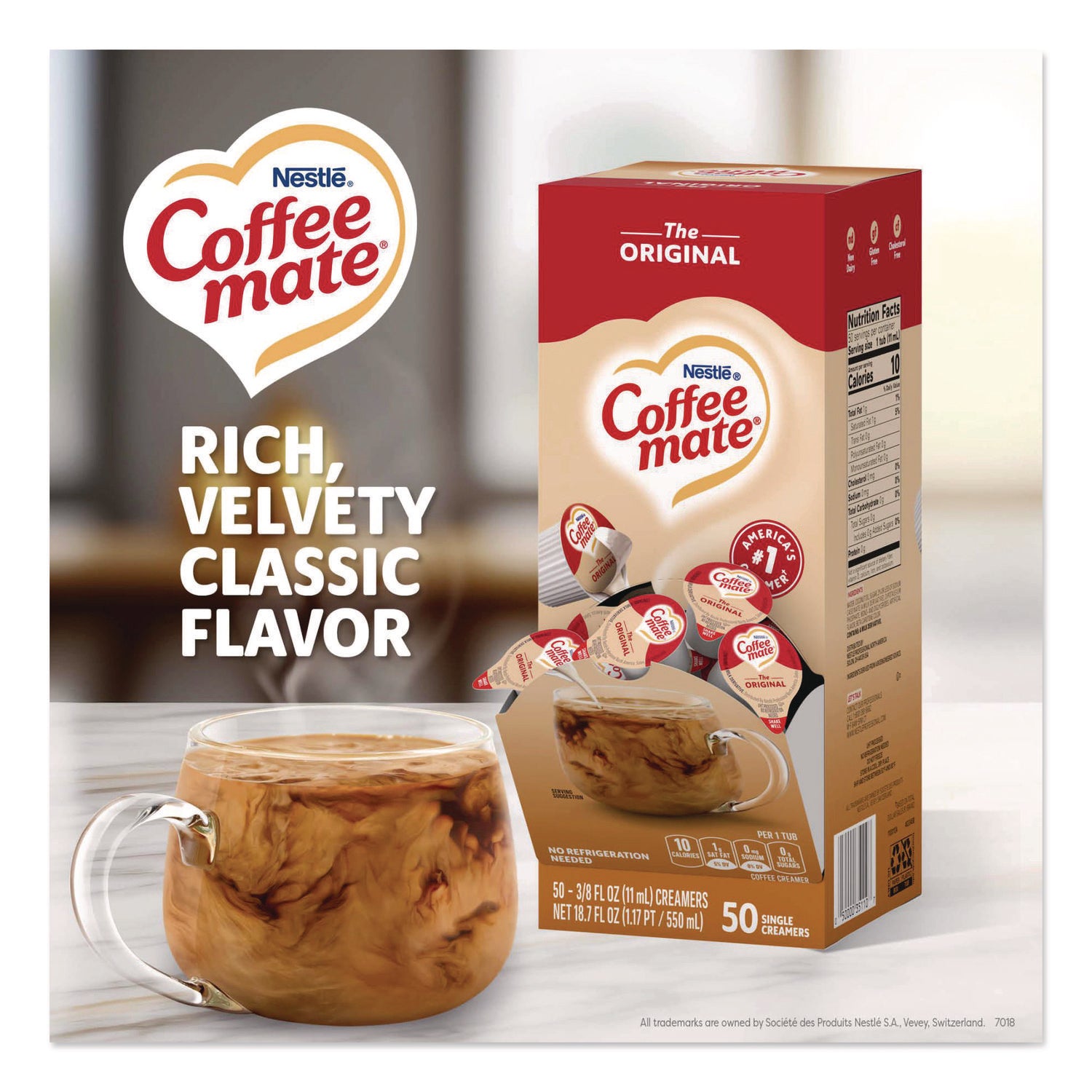 Liquid Coffee Creamer, Original, 0.38 oz Mini Cups, 50/Box, 4 Boxes/Carton, 200 Total/Carton