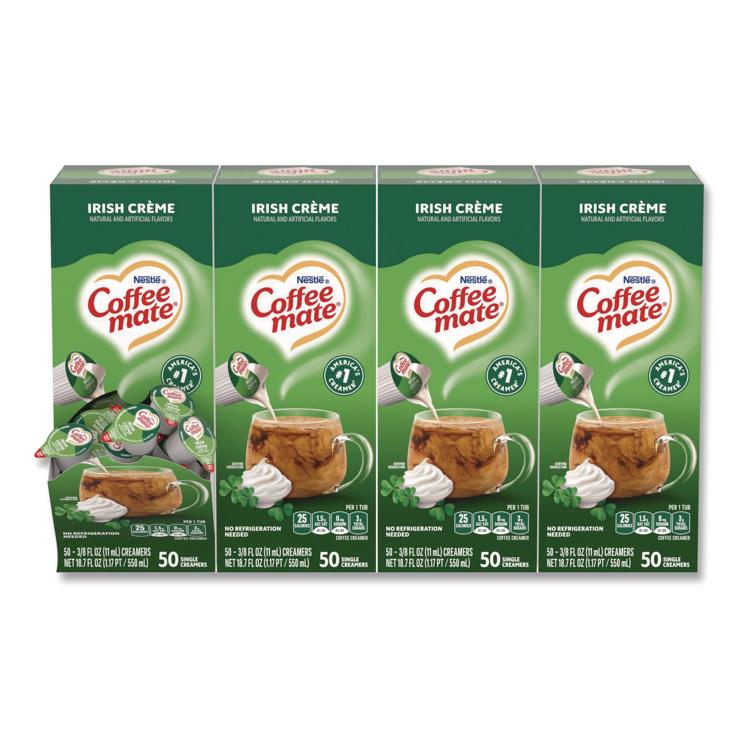 Liquid Coffee Creamer, Irish Creme, 0.38 oz Mini Cups, 50/Box, 4 Boxes/Carton, 200 Total/Carton