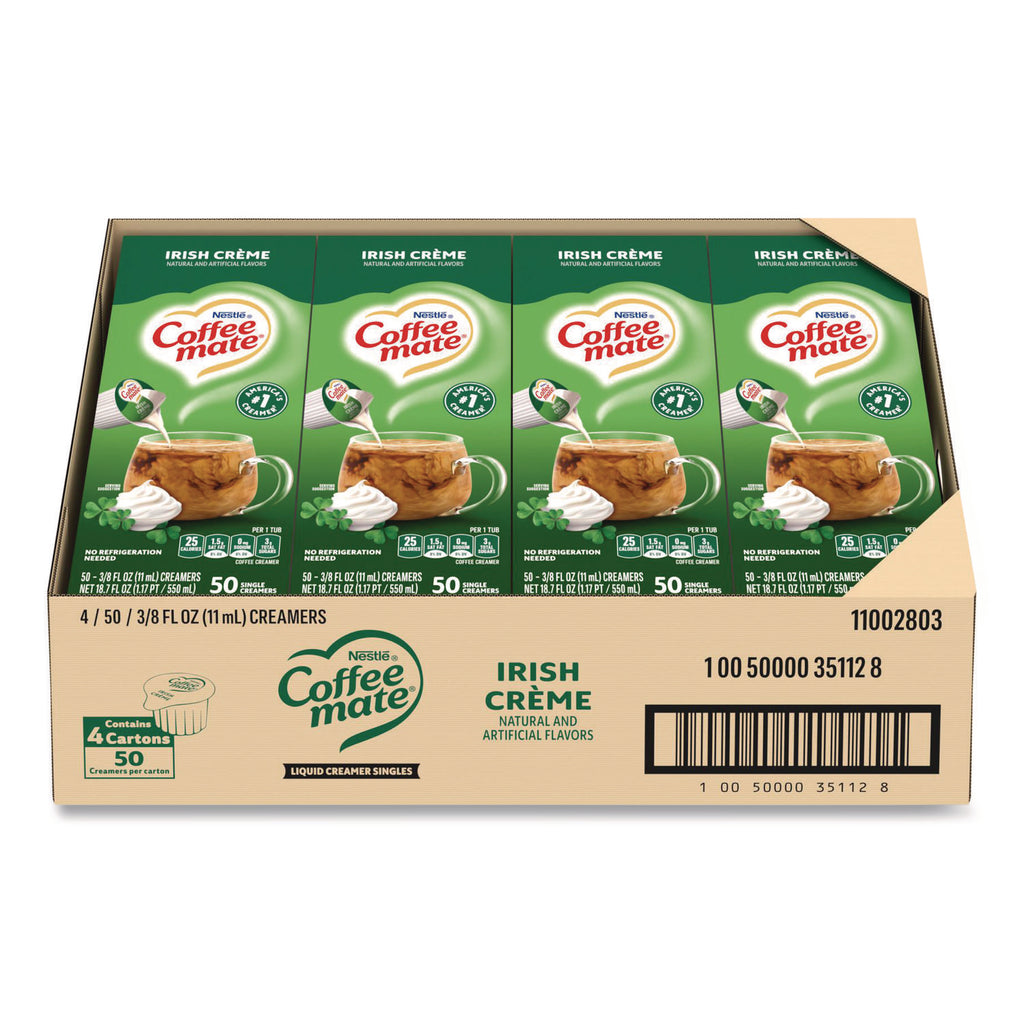 Liquid Coffee Creamer, Irish Creme, 0.38 oz Mini Cups, 50/Box, 4 Boxes/Carton, 200 Total/Carton