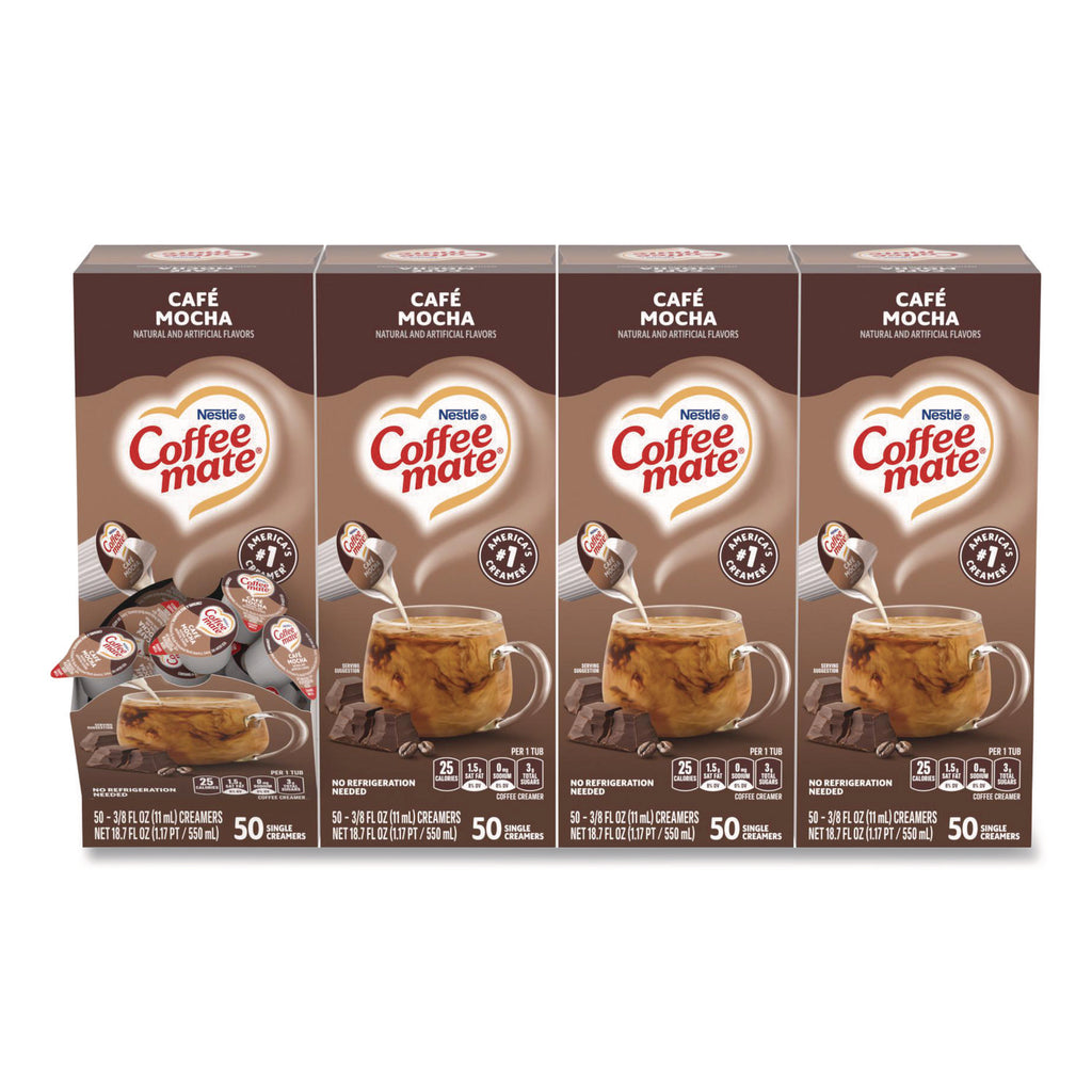 Liquid Coffee Creamer, Cafe Mocha, 0.38 oz Mini Cups, 50/Box, 4 Boxes/Carton, 200 Total/Carton