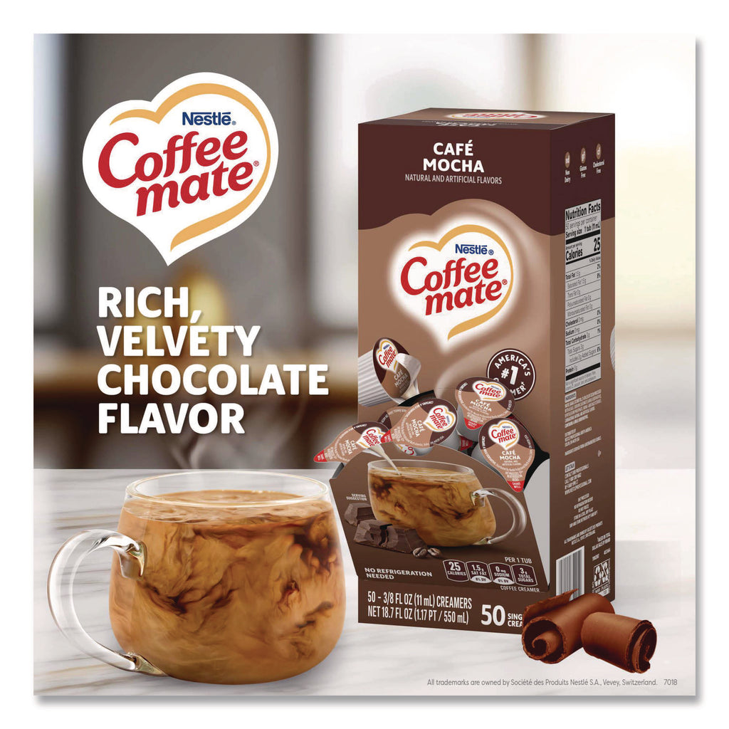 Liquid Coffee Creamer, Cafe Mocha, 0.38 oz Mini Cups, 50/Box, 4 Boxes/Carton, 200 Total/Carton