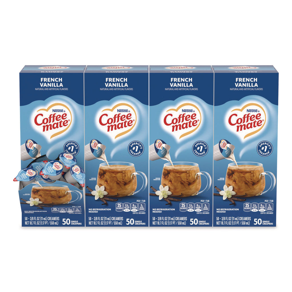Liquid Coffee Creamer, French Vanilla, 0.38 oz Mini Cups, 50/Box, 4 Boxes/Carton, 200 Total/Carton