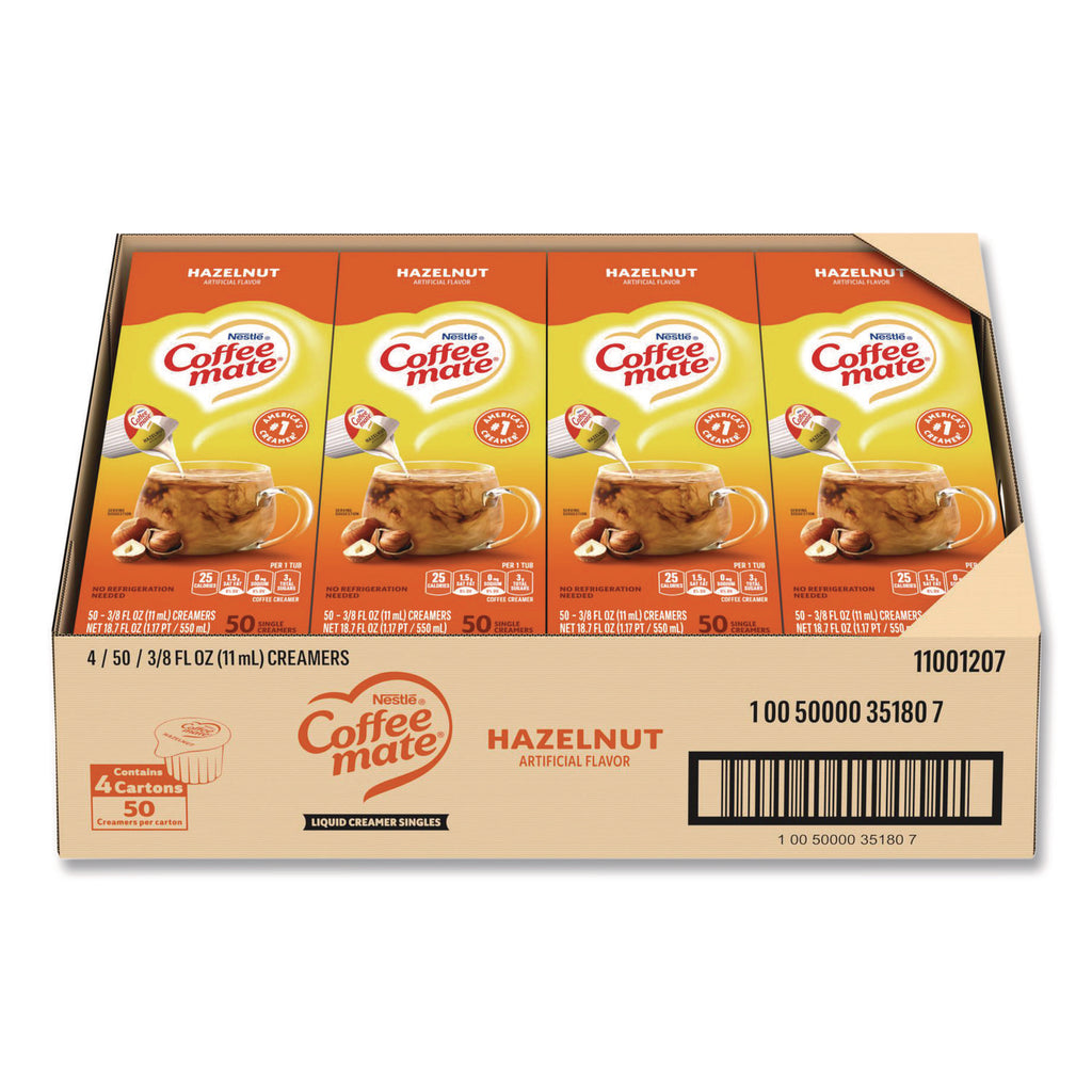 Liquid Coffee Creamer, Hazelnut, 0.38 oz Mini Cups, 50/Box, 4 Boxes/Carton, 200 Total/Carton