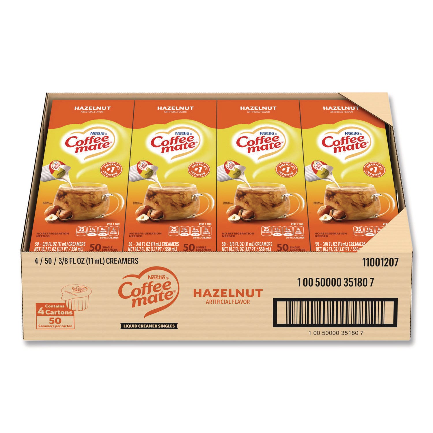 Liquid Coffee Creamer, Hazelnut, 0.38 oz Mini Cups, 50/Box, 4 Boxes/Carton, 200 Total/Carton