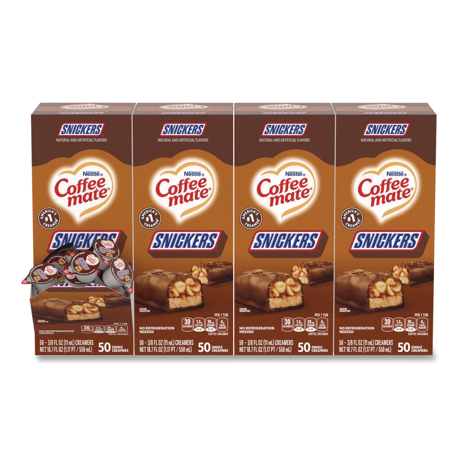 Liquid Coffee Creamer, Snickers, 0.38 oz Mini Cups, 200 Cups/Carton