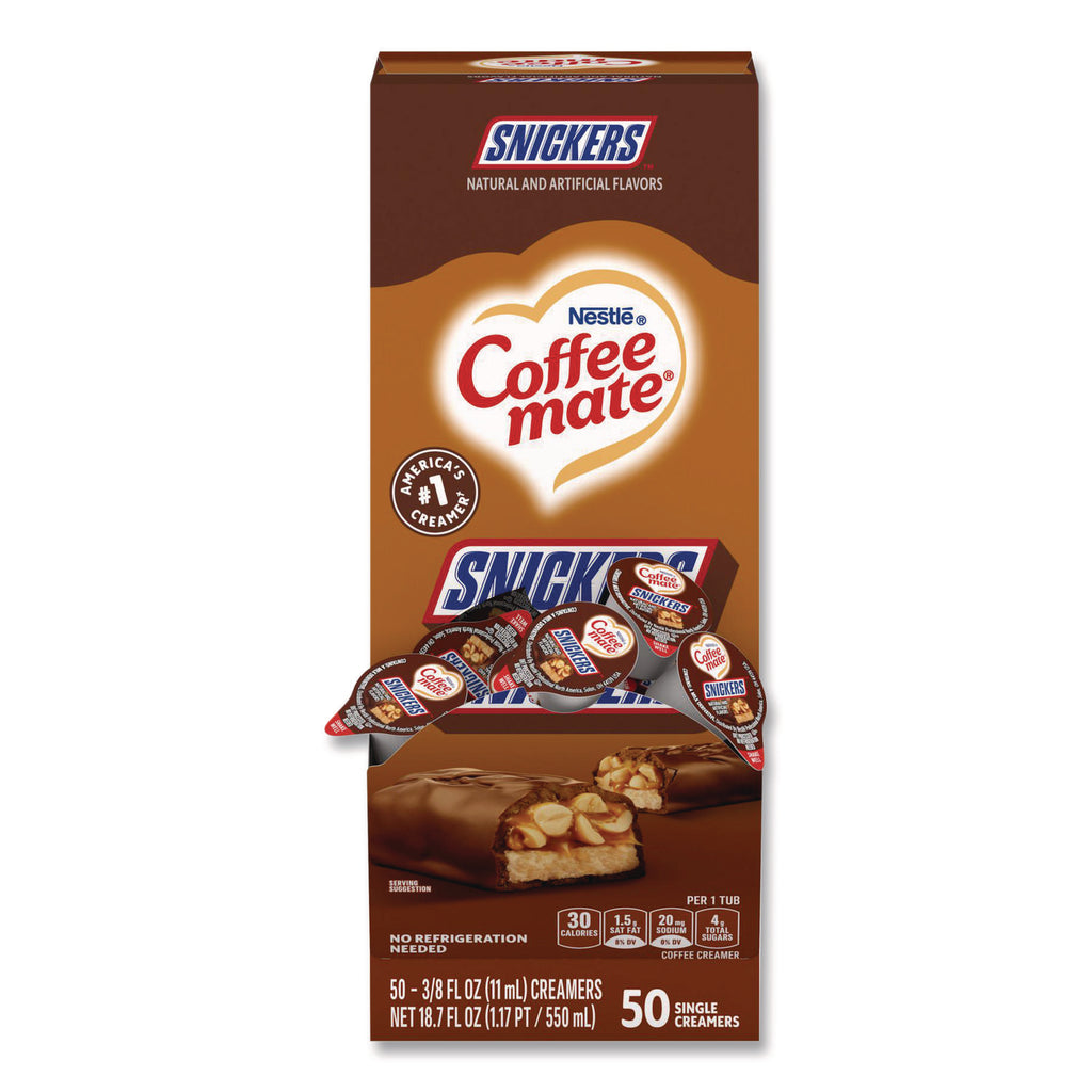 Liquid Coffee Creamer, Snickers, 0.38 oz Mini Cups, 50 Cups/Box