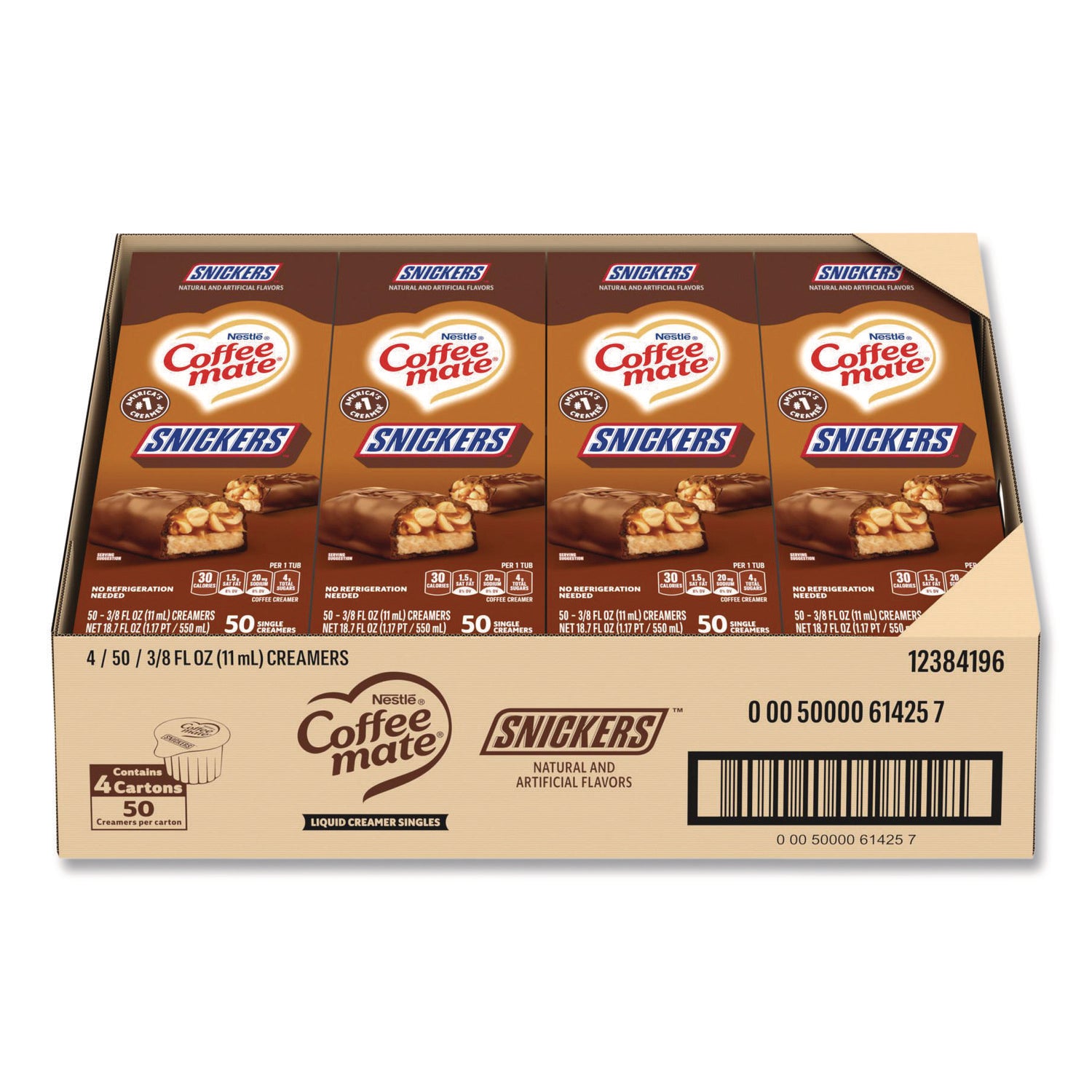 Liquid Coffee Creamer, Snickers, 0.38 oz Mini Cups, 200 Cups/Carton