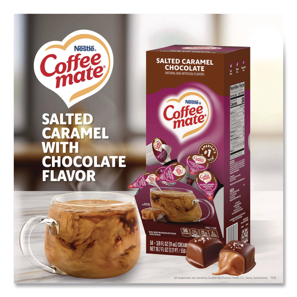 Liquid Coffee Creamer, Salted Caramel Chocolate, 0.38 oz Mini Cups, 50/Box, 4 Boxes/Carton, 200 Total/Carton